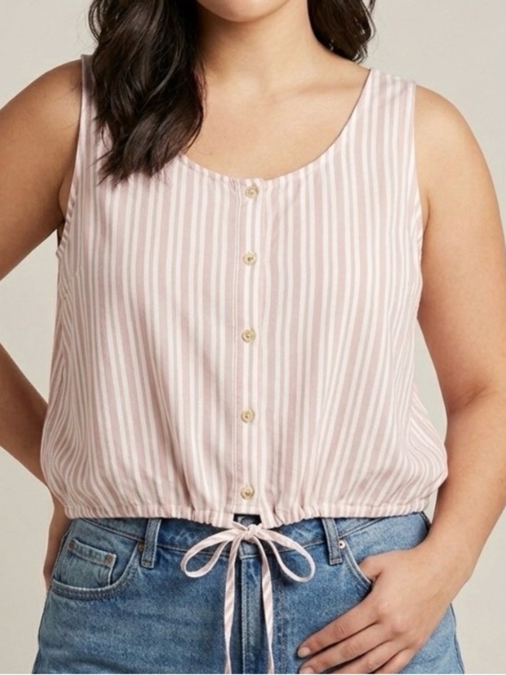 dip Pink and White Striped Button-Up Tie-Front Tank Top Medium